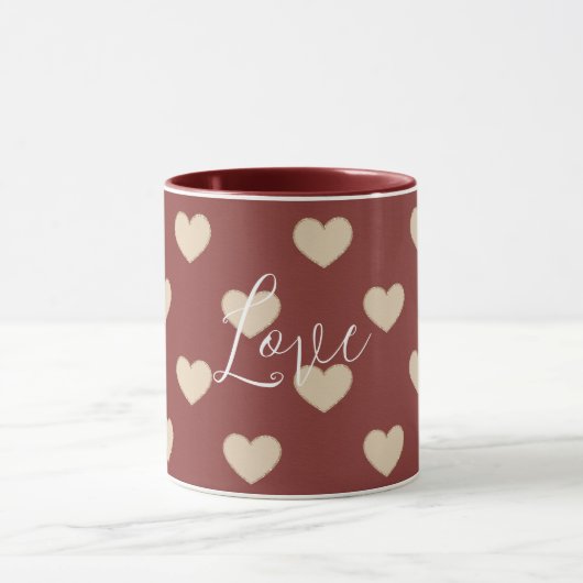 Gold Red Cream Glitter Hearts Valentine's Day Tasse (Zentrum)