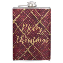 Gold Red Cross Pattern, Gold Merry Christmas Flachmann