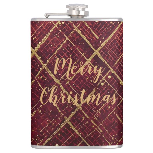 Gold Red Cross Pattern, Gold Merry Christmas Flachmann (Vorderseite)