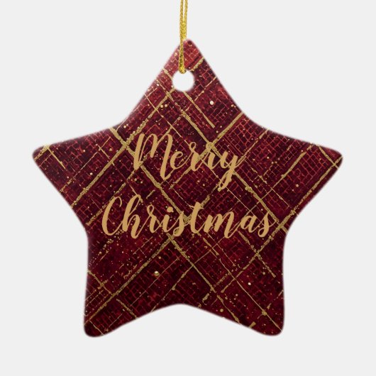 Gold Red Cross Pattern, Gold Merry Christmas , Keramik Ornament (Vorne)
