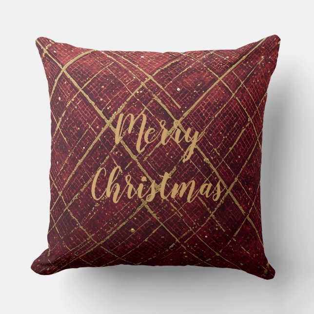 Gold Red Cross Pattern, Gold Merry Christmas Kissen (Vorderseite)