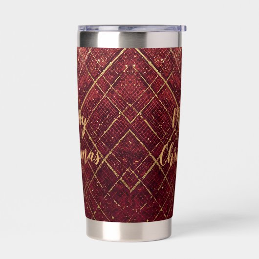 Gold Red Cross Pattern, Gold Merry Christmas , Thermobecher (Links)