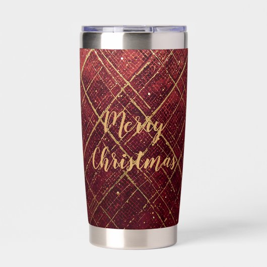 Gold Red Cross Pattern, Gold Merry Christmas , Thermobecher (Vorderseite)