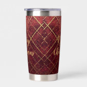Gold Red Cross Pattern, Gold Merry Christmas , Thermobecher (Rechts)