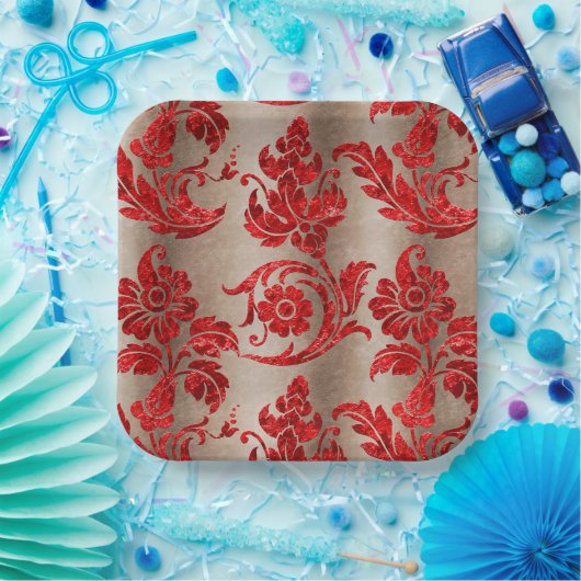 Gold Red Damask Pappteller (Party)