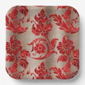 Gold Red Damask Pappteller (Vorderseite)
