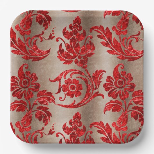 Gold Red Damask Pappteller (Vorderseite)