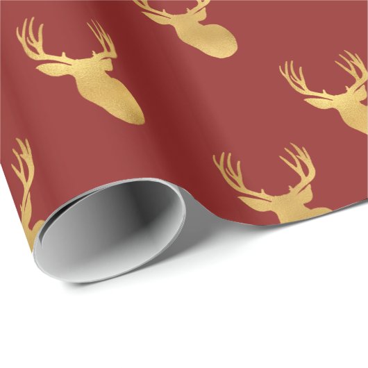 Gold Red Deer Geschenkpapier (Rolleneckpunkt)