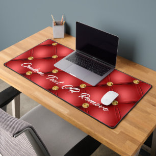 Gold Red Diamond Tufed Custom Text Name Schreibtischunterlage