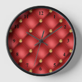 Gold Red Diamond Tufted Leder Wall Clock Uhr (Vorderseite)