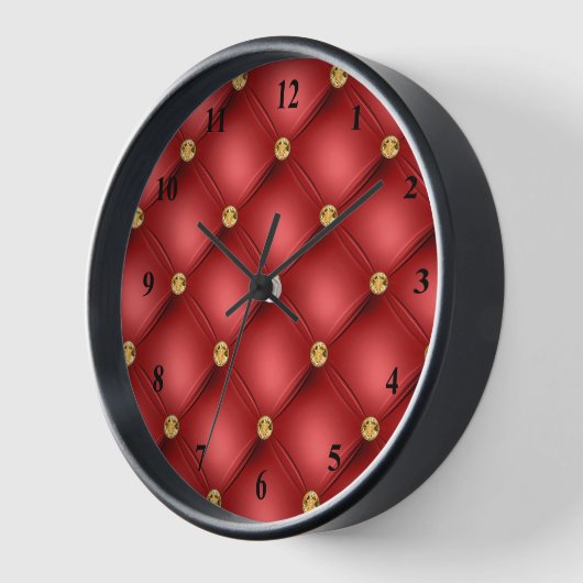 Gold Red Diamond Tufted Leder Wall Clock Uhr (Winkel)