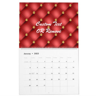 Gold Red Diamonds Tufted Leder Text Calendar Kalender