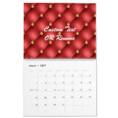 Gold Red Diamonds Tufted Leder Text Calendar Kalender (Mär 2027)