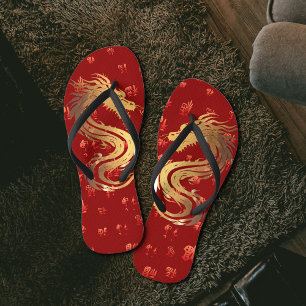Gold Red Dragon 龍 Chinesisches Neujahrsgeschenk Badesandalen