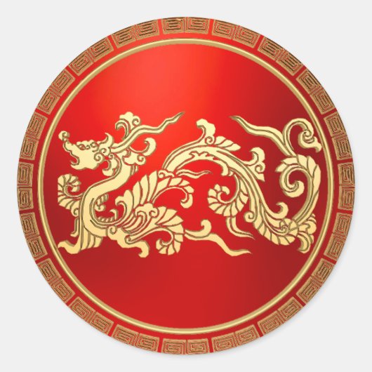 Gold Red Dragon Chinesisch Neues Jahr Runder Aufkleber (Vorderseite)