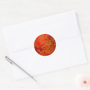 Gold Red Dragon Chinesisch Neues Jahr Runder Aufkleber
