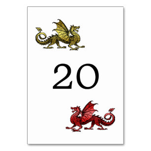 Gold Red Dragon Wedding Table Card Tischnummer