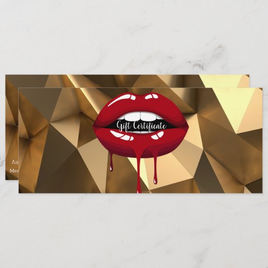 Gold Red Drilling Lips Makeup Geschenkgutschein Einladung (Vorne/Hinten)