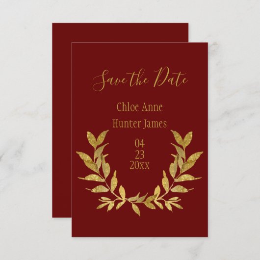 Gold Red Elegant Save The Date (Vorne/Hinten)