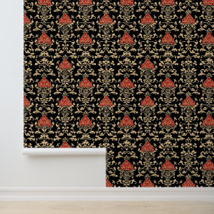 Gold Red Elegante Muster Tapete