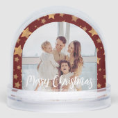 Gold Red Family Foto Frohe Weihnachtsschneeglobe Schneekugeln (Vorderseite)