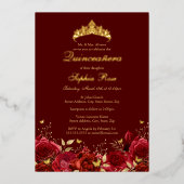 Gold Red Floral Butterfly Tiara Quinceanera Folieneinladung (Vorderseite)