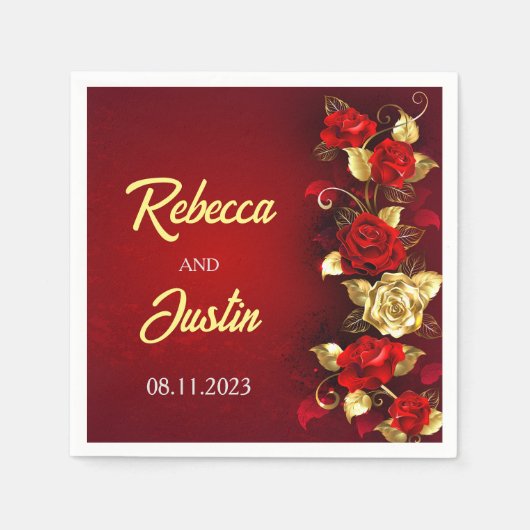 Gold Red Floral Modern Boho Serviette (Vorderseite)