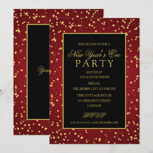 Gold Red Foil Glitzer Dots Silvester Party Einladung
