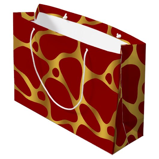 Gold & Red Giraffen Muster Große Geschenktasche Geschenktüte (Rückseite Schrägansicht)