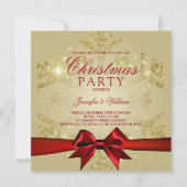 Gold Red Glitter & Ribbon Xmas Holiday Party Einladung (Vorderseite)