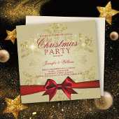 Gold Red Glitter & Ribbon Xmas Holiday Party Einladung