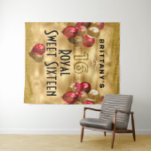 Gold Red Glitzer Balloons Royal Sweet 16 Tapestry Wandteppich (Beispiel (Horizontal))
