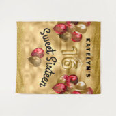 Gold Red Glitzer Balloons Sweet 16 Wandteppich (Vorderseite (Horizontal))