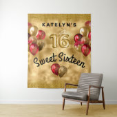 Gold Red Glitzer Balloons Sweet 16 Wandteppich (Beispiel)