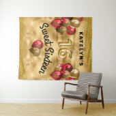 Gold Red Glitzer Balloons Sweet 16 Wandteppich (Beispiel (Horizontal))