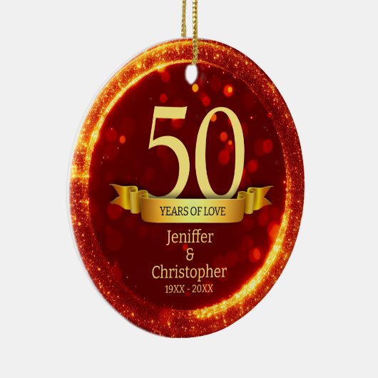 Gold & Red Glitzer Edit Year Wedding Jubiläum Keramik Ornament (Rechts)