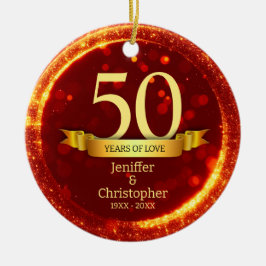 Gold & Red Glitzer Edit Year Wedding Jubiläum Keramik Ornament