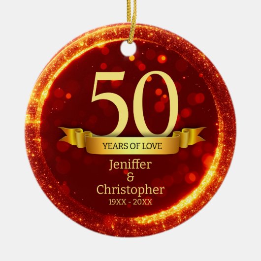 Gold & Red Glitzer Edit Year Wedding Jubiläum Keramik Ornament (Vorne)