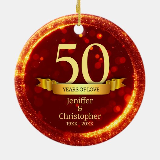 Gold & Red Glitzer Edit Year Wedding Jubiläum Keramik Ornament (Hinten)