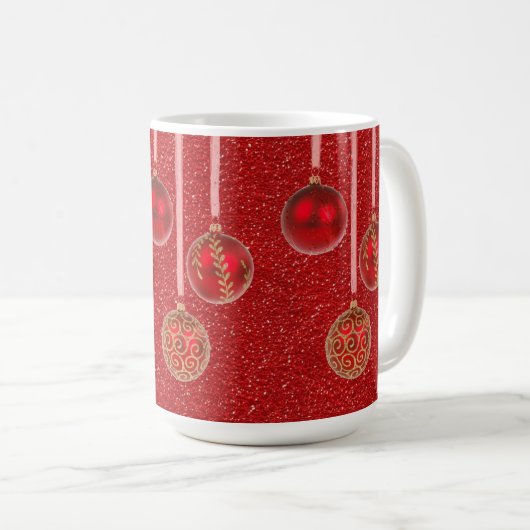 Gold Red Glitzer Frohe Weihnachtsbaumbläschen Tass Kaffeetasse (VorderseiteRechts)