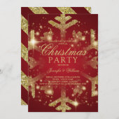 Gold & Red Glitzer Snowflake Weihnachten Weihnacht Einladung (Vorne/Hinten)