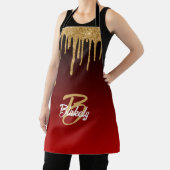 Gold Red Glitzer Tropfen Monogram Sparkle Niedlich Schürze (InSitu)