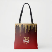 Gold Red Glitzer Tropfen Monogram Sparkle Niedlich Tasche (Vorderseite)