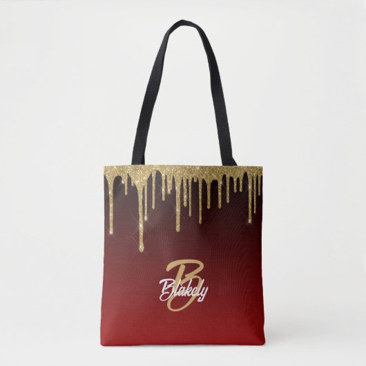 Gold Red Glitzer Tropfen Monogram Sparkle Niedlich Tasche (Vorderseite)