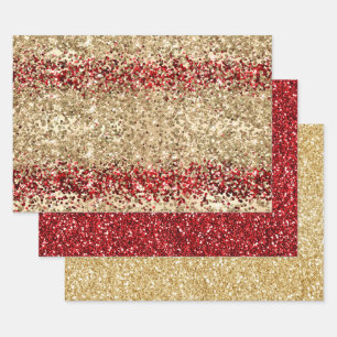 Gold Red Glitzy Glitzer Sparkle Confetti Shine Geschenkpapier Set