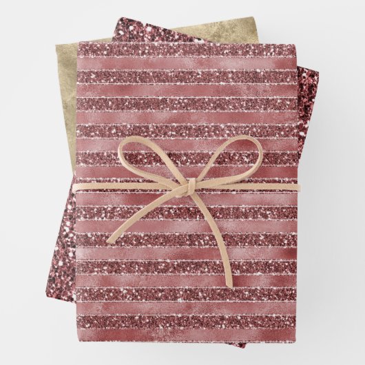 Gold Red Glitzy Glitzer Stripes Geschenkpapier Set (Beispiel)
