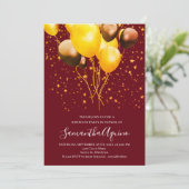 Gold & Red Gold Balloons Star Confetti Geburtstag Einladung (Stehend Vorderseite)