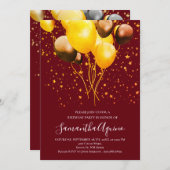 Gold & Red Gold Balloons Star Confetti Geburtstag Einladung (Vorne/Hinten)