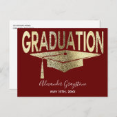 Gold Red Graduation Cap Save the Date Postkarte (Vorne/Hinten)