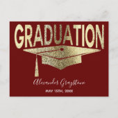 Gold Red Graduation Cap Save the Date Postkarte (Vorderseite)